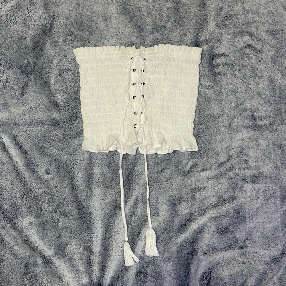 American Eagle Outfitters Women’s White Lace-up Ruffle Tube Top - Medium